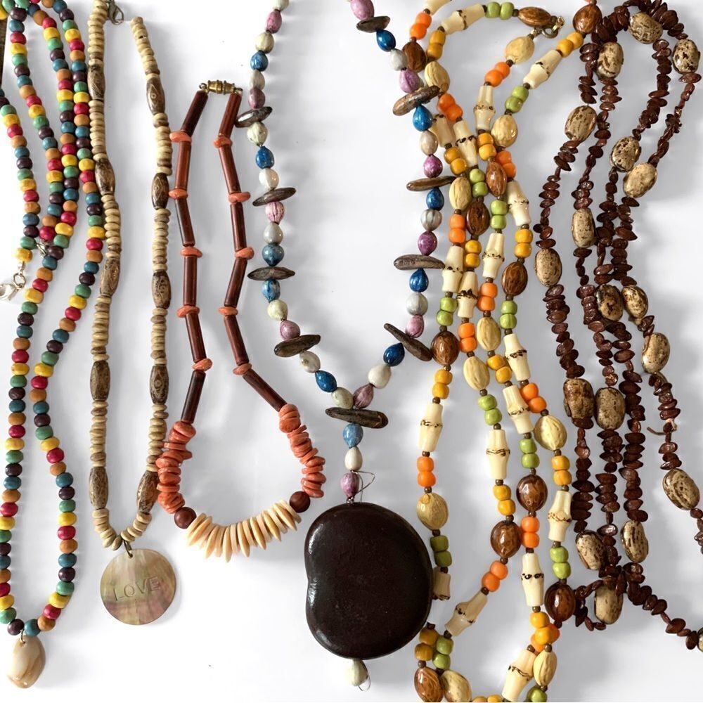NOT FOR SALE Vintage Natural Shell Wood Bead Necklace Lot